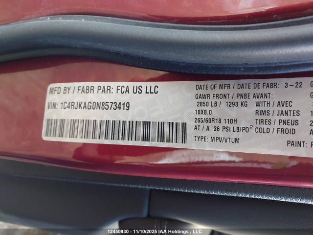 1C4RJKAG0N8573419 Jeep Grand Cherokee