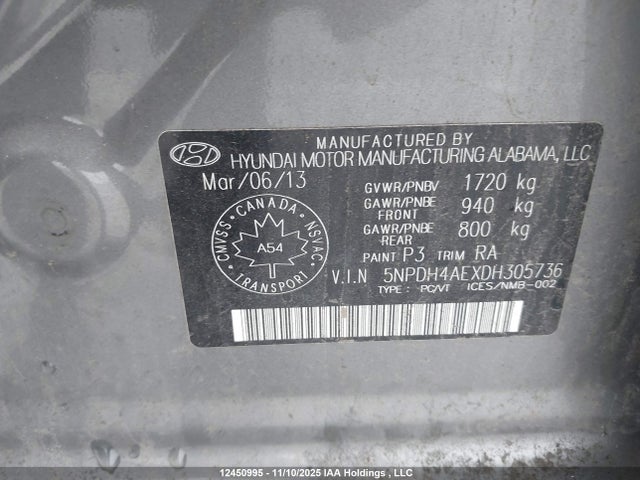 Продажа на аукционе авто 2013 Hyundai Elantra, vin: 5NPDH4AEXDH305736, номер лота: 12450995