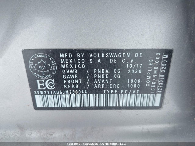 3VW217AU5JM759044 Volkswagen Golf Sportwagen 1.8 Tsi Comfortline/1.8 Tsi Trendline