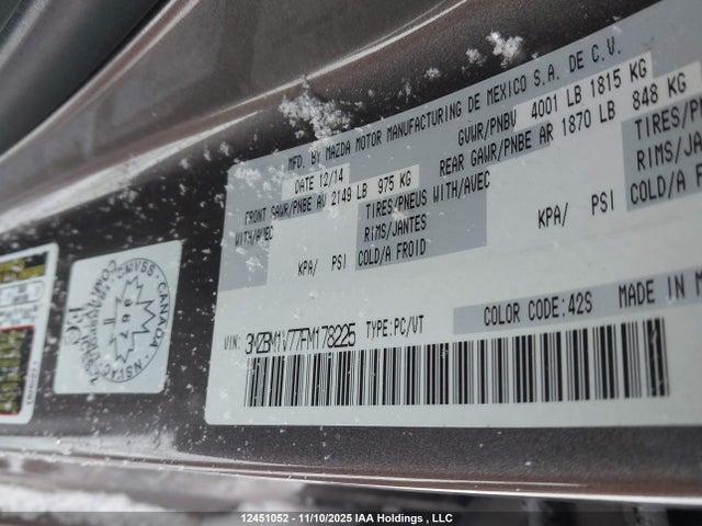 3MZBM1V77FM178225 Mazda Mazda3 Gs