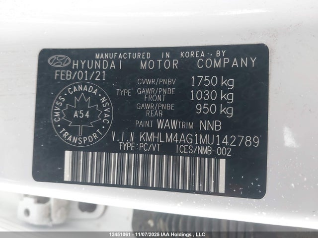KMHLM4AG1MU142789 Hyundai Elantra Preferred Ivt With Sun And Tech Package