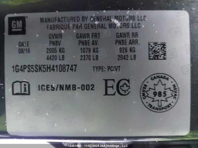 1G4PS5SK5H4108747 Buick lea - sidi: spark ignited direct injection, e85 max, alum
