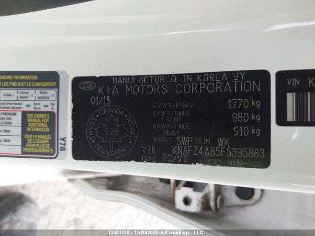 Продажа на аукционе авто 2015 Kia Forte 2.0l Sx, vin: KNAFZ4A85F5395863, номер лота: 12451310