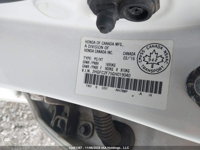 Aukcja sprzedaży 2016 Honda Civic Ex 4dr, vin: 2HGFC2F75GH019040, numer aukcji: 12451367