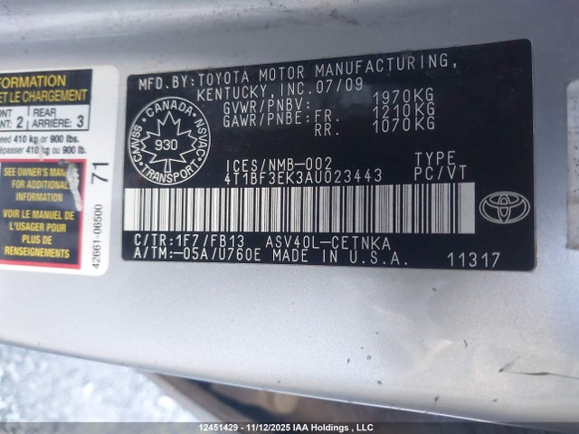 Продаж на аукціоні авто 2010 Toyota Camry Le, vin: 4T1BF3EK3AU023443, номер лоту: 12451429