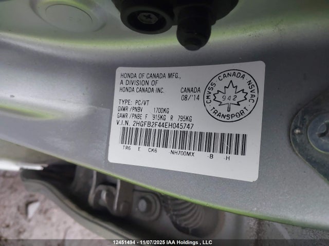 Honda r18z1 2014 2HGFB2F44EH045747 Image 9