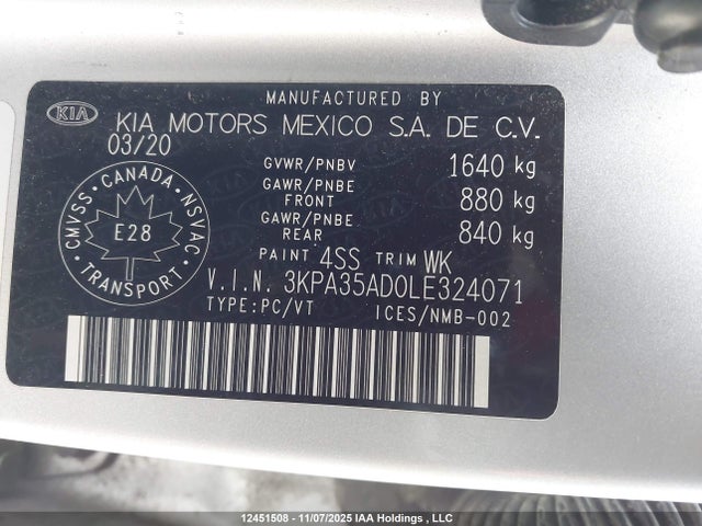 Продаж на аукціоні авто 2020 Kia Rio Ex/ex Sport, vin: 3KPA35AD0LE324071, номер лоту: 12451508