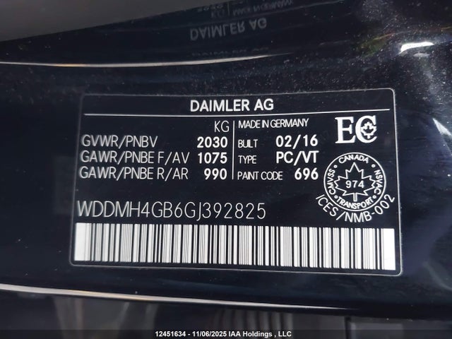 WDDMH4GB6GJ392825 Mercedes-Benz B 250 Sports Tourer