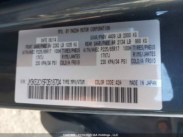 Mazda Cx-5 Touring 2015 JM3KE2CY6F0518704 Image 9