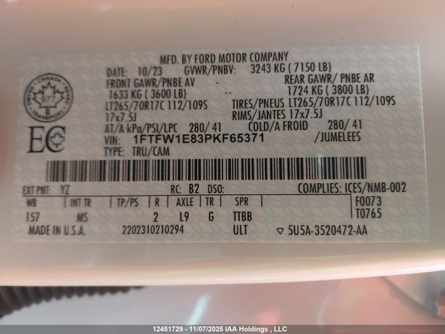 1FTFW1E83PKF65371 Ford F150 Supercrew