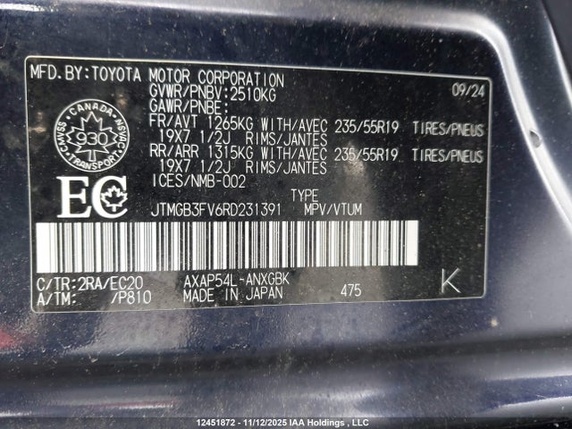 12451872 :رقم المزاد ، JTMGB3FV6RD231391 vin ، 2024 Toyota Rav4 Prime Xse مزاد بيع
