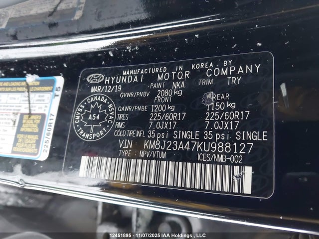 KM8J23A47KU988127 Hyundai TUCSON SE