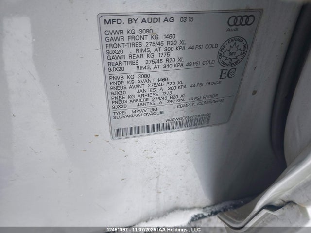 Продажа на аукционе авто 2015 Audi Q7 Prestige, vin: WA1WGCFE2FD019896, номер лота: 12451997