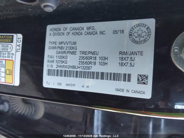 2HKRW2H99JH132067 Honda Cr-v Touring
