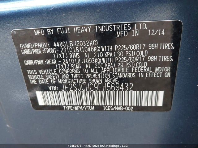JF2SJCHC9FH569432 Subaru Forester 2.5i Limited