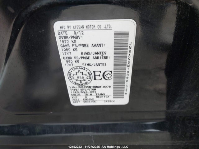 2013 Nissan Rogue S/sv მანქანა იყიდება აუქციონზე, vin: JN8AS5MT8DW010279, აუქციონის ნომერი: 12452222