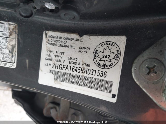 Продаж на аукціоні авто 2009 Honda Civic Dx-g, vin: 2HGFA16459H031536, номер лоту: 12452264