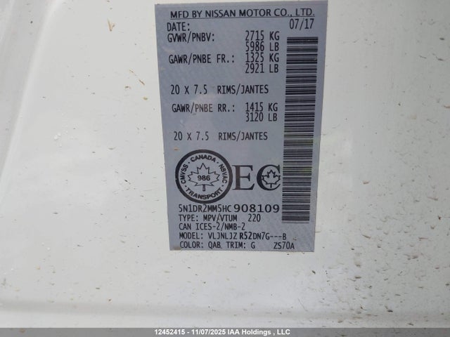 5N1DR2MM5HC908109 Nissan Pathfinder