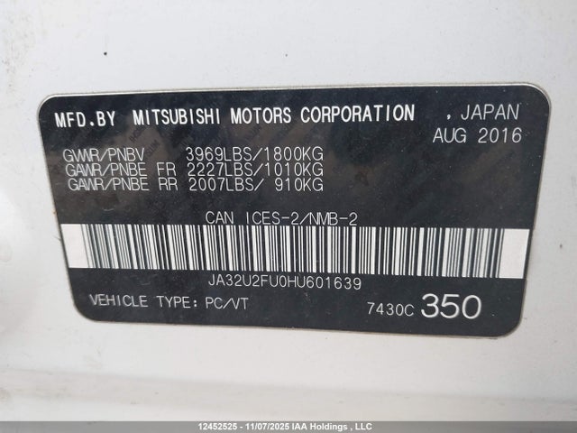 Mitsubishi LANCER ES 2017 JA32U2FU0HU601639 Image 9