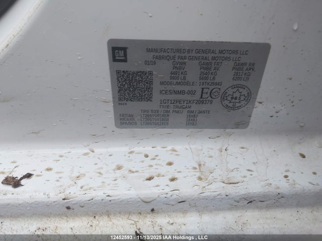 1GT12PEY1KF209379 GMC Sierra 2500hd Sle