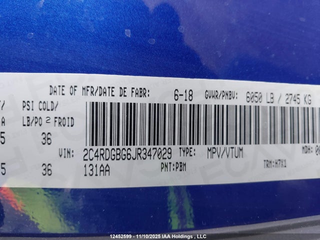 2C4RDGBG6JR347029 Dodge Grand Caravan Cvp/sxt