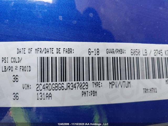 2C4RDGBG6JR347029 Dodge Grand Caravan Cvp/sxt