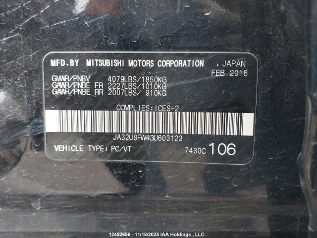 JA32U8FW4GU603123 Mitsubishi LANCER GTS