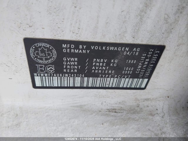 WVWWF7AU6JW243104 Volkswagen Golf R
