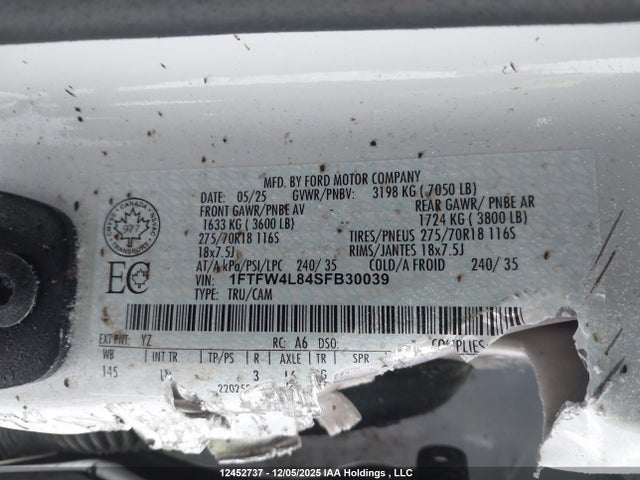 Aukcja sprzedaży 2025 Ford F150, vin: 1FTFW4L84SFB30039, numer aukcji: 12452737