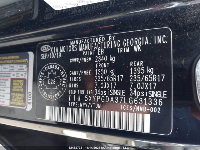 5XYPGDA37LG631336 KIA Sorento 2.4l Lx/2.4l Lx+/3.3l Lx+