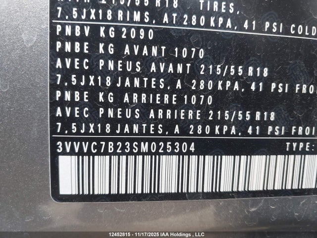 12452815 :رقم المزاد ، 3VVVC7B23SM025304 vin ، 2025 Volkswagen Taos Comfortline مزاد بيع