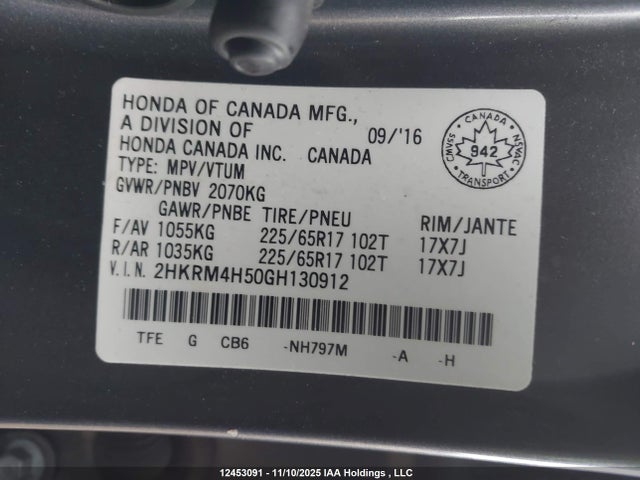 Honda k24w9 2016 2HKRM4H50GH130912 Image 9
