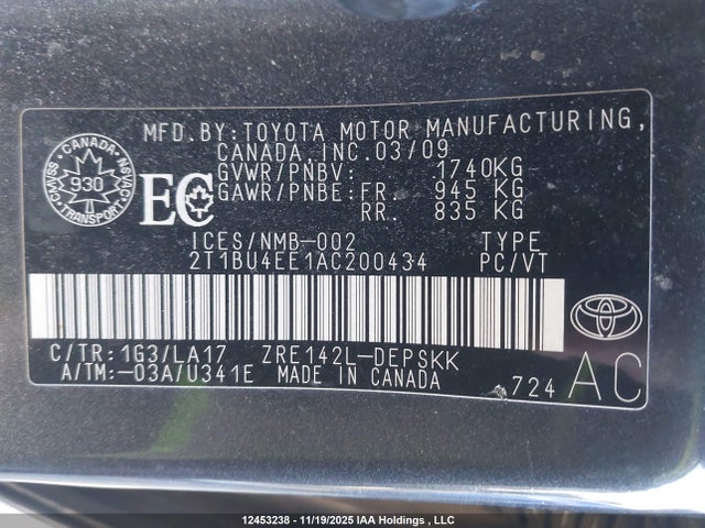Aukcja sprzedaży 2010 Toyota Corolla, vin: 2T1BU4EE1AC200434, numer aukcji: 12453238