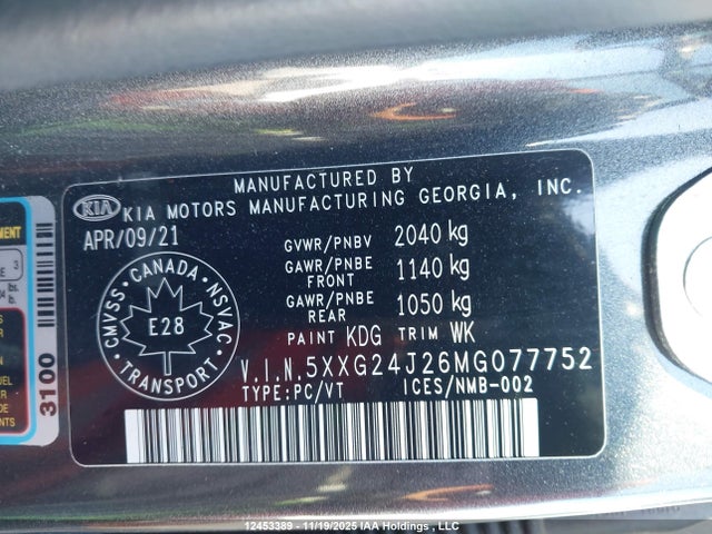 Aukcja sprzedaży 2021 Kia K5 Lx, vin: 5XXG24J26MG077752, numer aukcji: 12453389