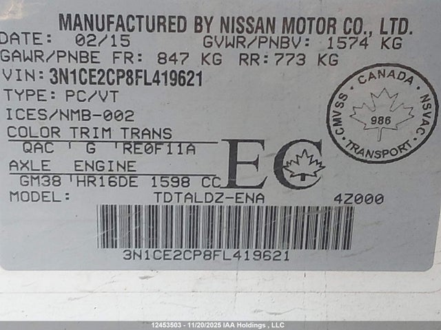 Nissan VERSA NOTE 2015 3N1CE2CP8FL419621 Image 9