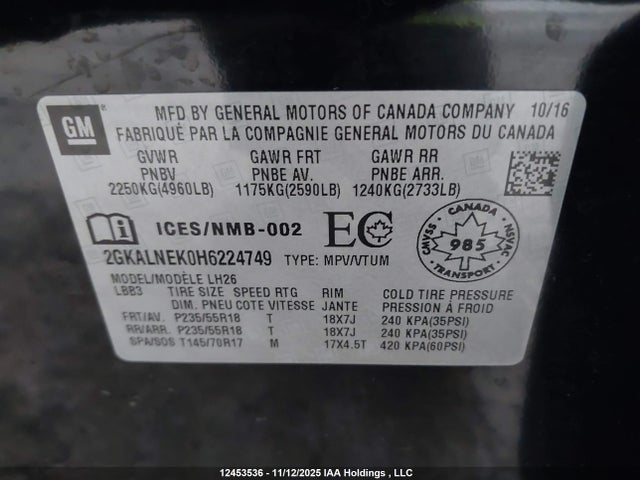 2GKALNEK0H6224749 GMC Terrain Sle