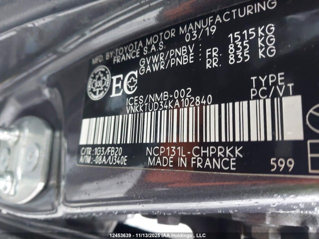 VNKKTUD34KA102840 Toyota Yaris L/le/se