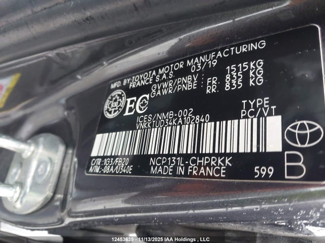 VNKKTUD34KA102840 Toyota Yaris L/le/se