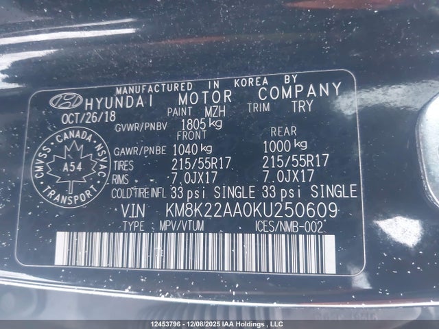 KM8K22AA0KU250609 Hyundai Kona 2.0l Preferred