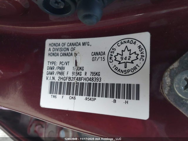 Honda r18z1 2015 2HGFB2F48FH048393 Image 18