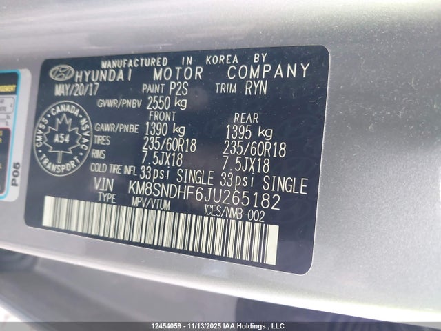 KM8SNDHF6JU265182 Hyundai Santa Fe Xl Luxury