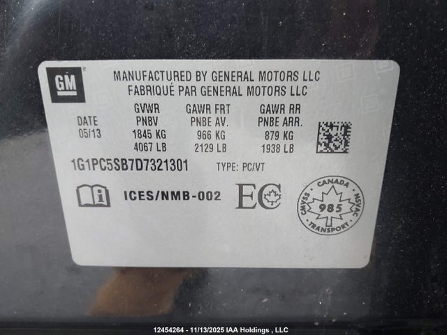 Продажа на аукционе авто 2013 Chevrolet Cruze Lt, vin: 1G1PC5SB7D7321301, номер лота: 12454264