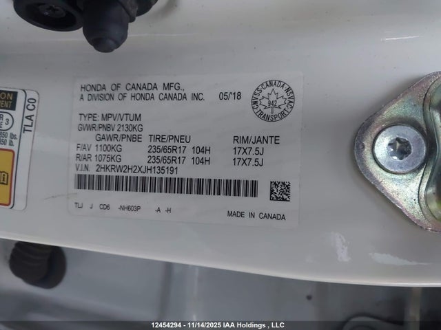 Продаж на аукціоні авто 2018 Honda Cr-v Lx, vin: 2HKRW2H2XJH135191, номер лоту: 12454294