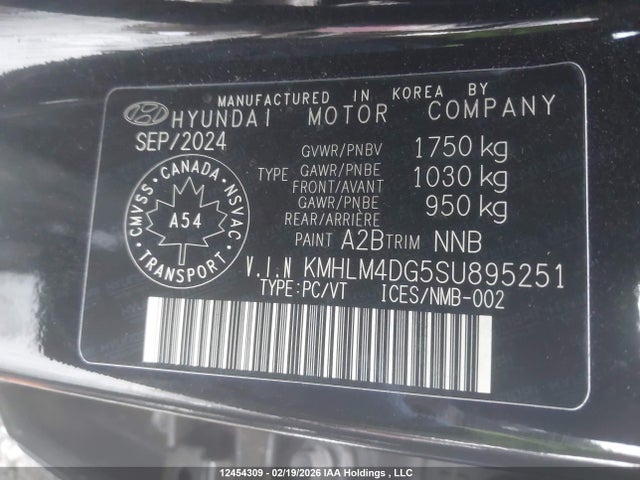 12454309 :رقم المزاد ، KMHLM4DG5SU895251 vin ، 2025 Hyundai Elantra Preferred W/tech Package مزاد بيع