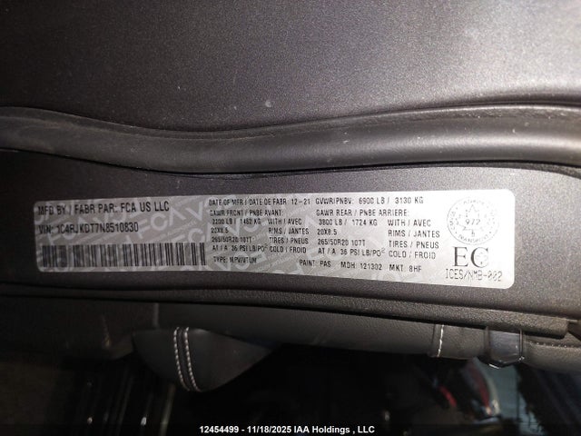 1C4RJKDT7N8510830 Jeep Grand Cherokee L Overland