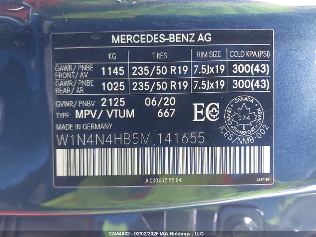 W1N4N4HB5MJ141655 Mercedes-Benz Gla 250 4matic