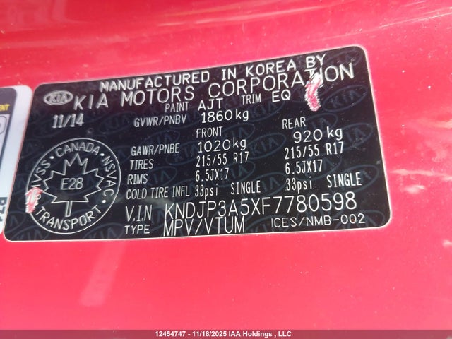 Aukcja sprzedaży 2015 Kia Soul Ex/ex+/ex+ Eco, vin: KNDJP3A5XF7780598, numer aukcji: 12454747