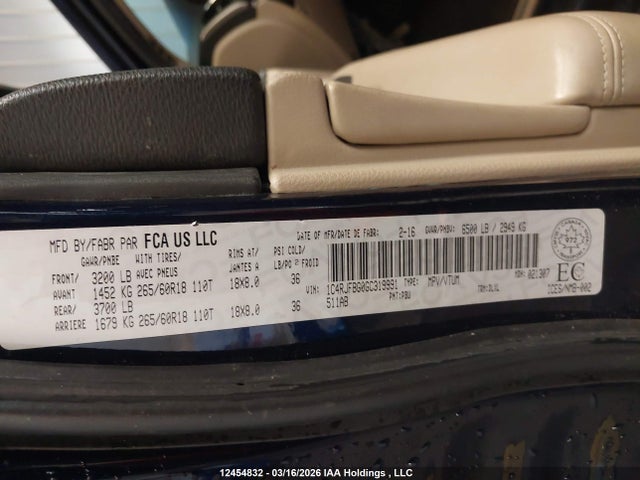 1C4RJFBG0GC319991 Jeep Grand Cherokee Limited