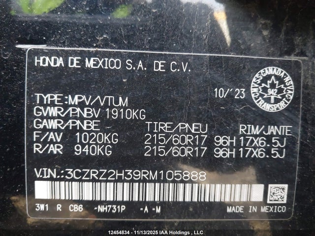 3CZRZ2H39RM105888 Honda HR-V LX