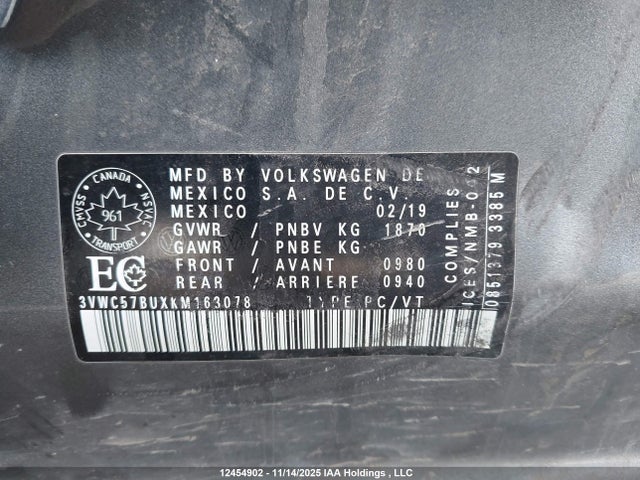 3VWC57BUXKM163078 Volkswagen Jetta S/se/r-line